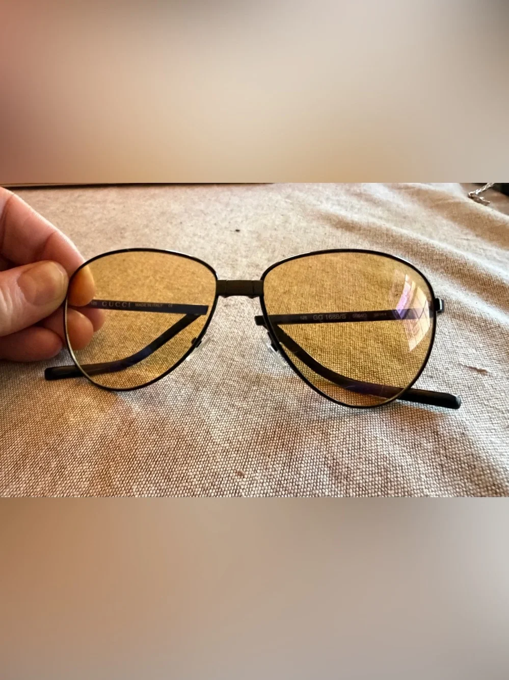 Gucci Men's Aviator Folding Sunglasses - Black Frame with Amber Lenses